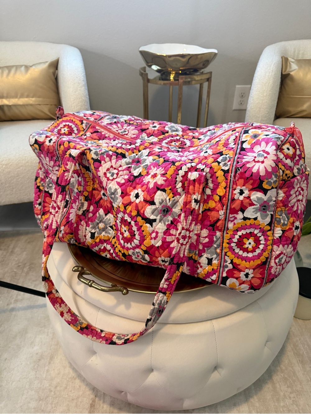 Vera Bradley Pink Floral Quilted Travel Duffle